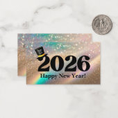 2026 happy new year, fun hat glitters modern notitiekaartje (Voorkant / Achterkant in situ)