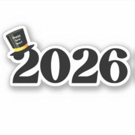 2026 happy new year, funny cute hat stylish sticker