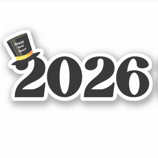 2026 happy new year, funny cute hat stylish sticker (Voorkant)
