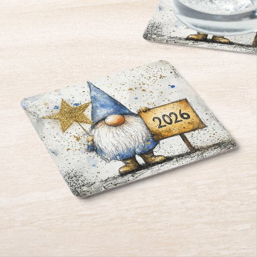 2026, Happy New Year, gnome, Kartonnen Onderzetters (Schuin)