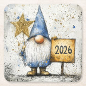2026, Happy New Year, gnome, Kartonnen Onderzetters (Voorkant)