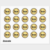 2026 happy new year, gold black sparkles  ronde sticker (Vel)