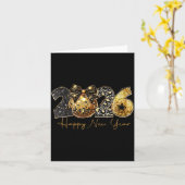 2026 Happy New Year Gold Disco Leopard Bow Coquett Kaart (Gele Bloem)