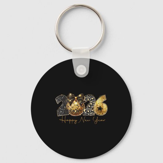 2026 Happy New Year Gold Disco Leopard Bow Coquett Sleutelhanger (Voorkant)