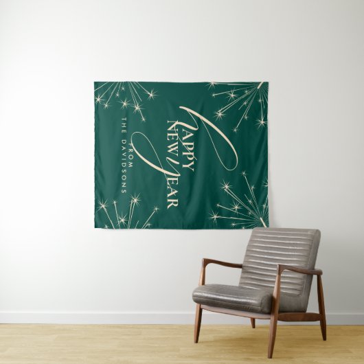 2026 Happy New Year Modern Festive Typography Wandkleed (In Situ (horizontaal))