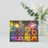 2026 Happy New Year Modern Fireworks Glitter Briefkaart (Staand voorkant)
