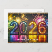 2026 Happy New Year Modern Fireworks Glitter Briefkaart (Voorkant / Achterkant)