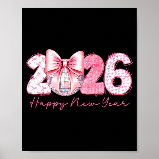 2026 Happy New Year Nk Coquette Preppy Disco Girly Poster (Voorkant)