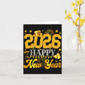 2026 Happy New Year Party Fireworks New Years Eve  Kaart (Gele Bloem)