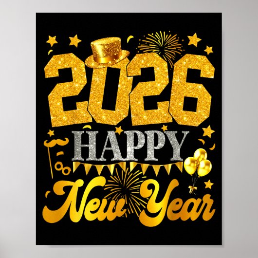 2026 Happy New Year Party Fireworks New Years Eve  Poster (Voorkant)