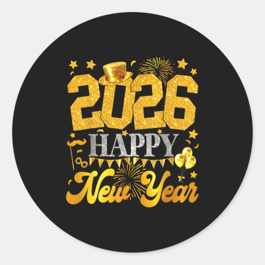 2026 Happy New Year Party Fireworks New Years Eve  Ronde Sticker (Voorkant)