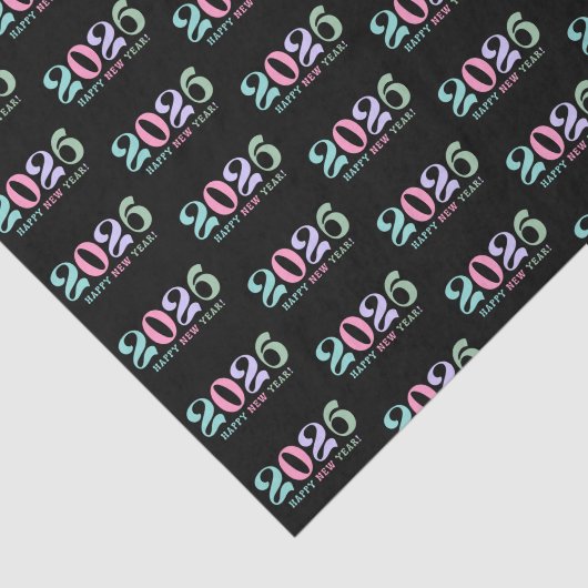 2026 happy new year, retro pastel pattern black tissuepapier (Detail)