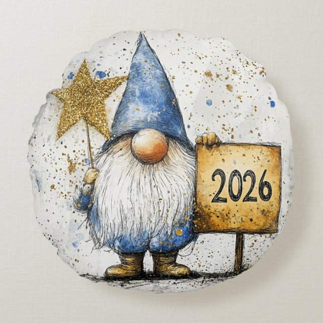 2026, Happy New Year Rond Kussen (Voorkant)