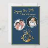 2026 Happy New Year's 2 Photo Clock Card Kaart (Voorkant)