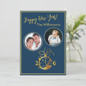 2026 Happy New Year's 2 Photo Clock Card Kaart (Staand voorkant)