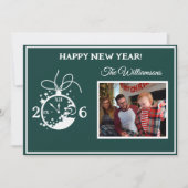 2026 Happy New Year's 4 Photo Clock Card Kaart (Voorkant)