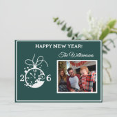 2026 Happy New Year's 4 Photo Clock Card Kaart (Staand voorkant)