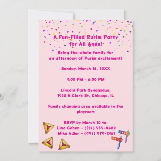 2026 Happy Purim Festival for All Ages Kaart (Achterkant)