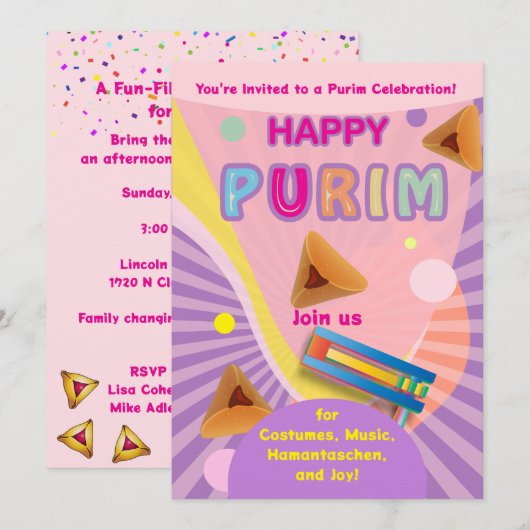 2026 Happy Purim Festival for All Ages Kaart (Voorkant / Achterkant)