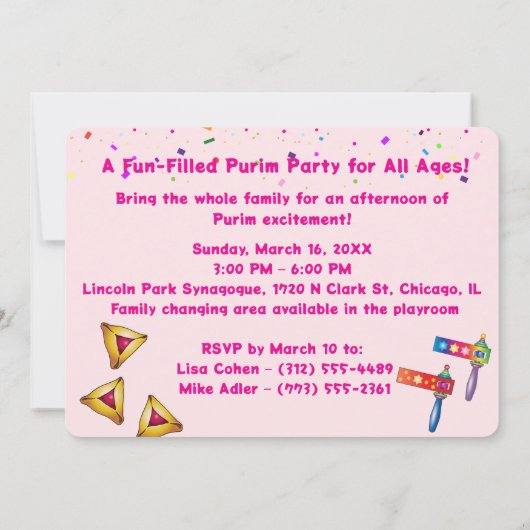 2026 Happy Purim Festival Kaart (Achterkant)