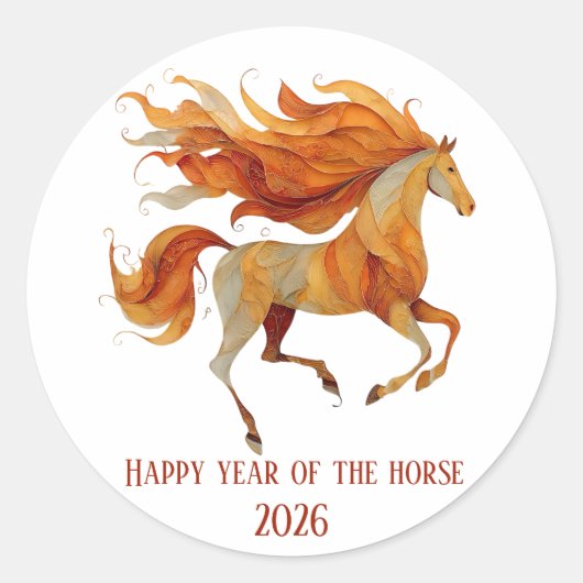 2026 Happy Year of the Horse Design Ronde Sticker (Voorkant)