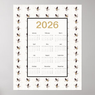 2026 hele jaar Bijen Kalender Poster