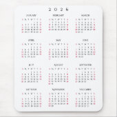 2026 Hele Jaar Jaarlijkse Kalender Elegante Thuisw Muismat (Voorkant)