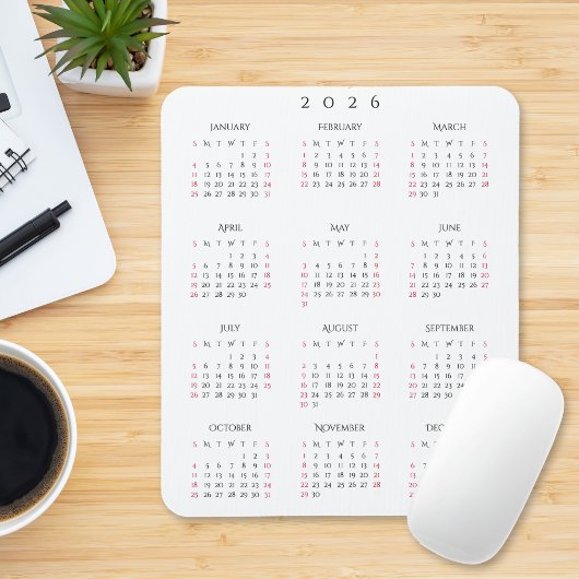 2026 Hele Jaar Jaarlijkse Kalender Elegante Thuisw Muismat