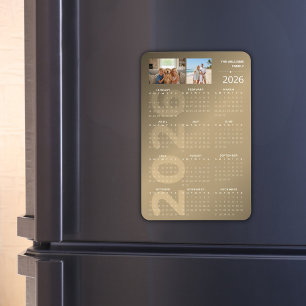 2026 Hele Jaarkalender Bruin Gepersonaliseerd Foto Magneet