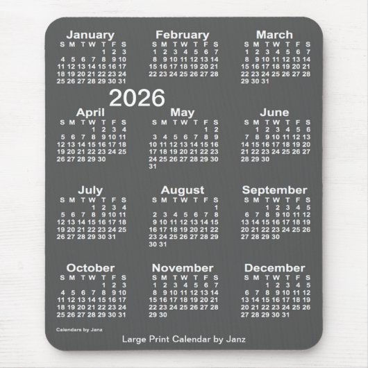 2026 Houtskool Large Print Kalender van Janz Muismat (Voorkant)