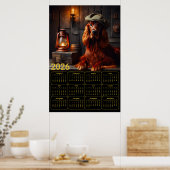 2026 Ierse Setter in Groene Baret Landelijke Kalen Poster (Keuken)
