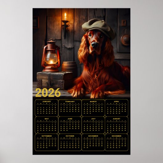 2026 Ierse Setter in Groene Baret Landelijke Kalen Poster (Voorkant)
