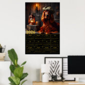 2026 Irish Setter in Green Beret Rustic Calendar Poster (Thuiskantoor)