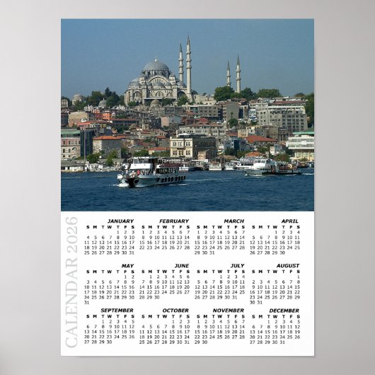 2026 Istanbul Calendar, Sultan Ahmed, Turkey Poster (Voorkant)