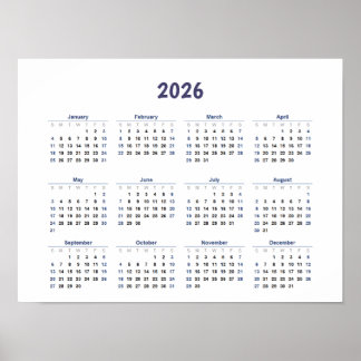 2026 Jaar Maandelijkse Muur Kalender Alle Dagen Poster