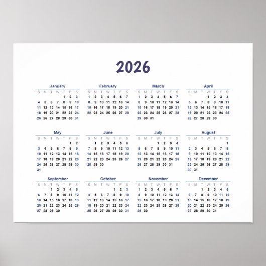 2026 Jaar Maandelijkse Muur Kalender Alle Dagen Poster (Voorkant)