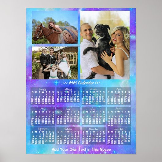 2026 Jaar Maandkalender Boho Waterverf 3 Foto Poster (Voorkant)