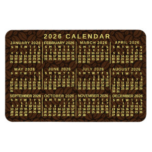 2026 Jaar Maandkalender Donkere Koffiebonen Magneet