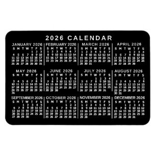 2026 Jaar Maandkalender Klassiek Zwart en Wit Magneet