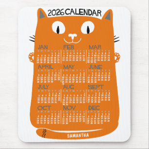 2026 Jaar Maandkalender Midden-Eeuwse Oranje Kat Muismat