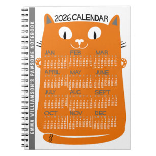 2026 Jaar Maandkalender Midden-Eeuwse Oranje Kat Notitieboek