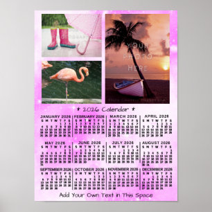 2026 Jaar Maandkalender Roze Waterverf 3 Foto Poster