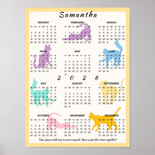 2026 Jaar Maandkalender Schattige Pastel Speelse K Poster
