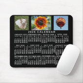 2026 Jaar Maandkalender Zwart Aangepast 3 Foto's Muismat (Met muis)
