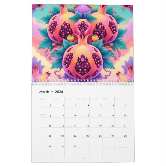 2026 jaar met vruchten Kalender (Mar 2026)