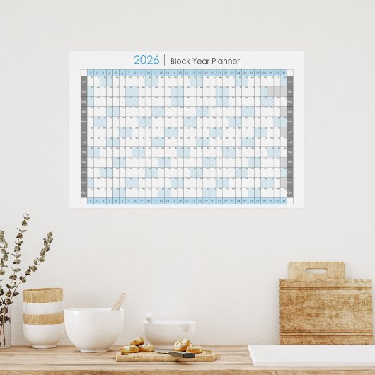 2026 Jaar Planner Horizontale Kalender Poster (Keuken)
