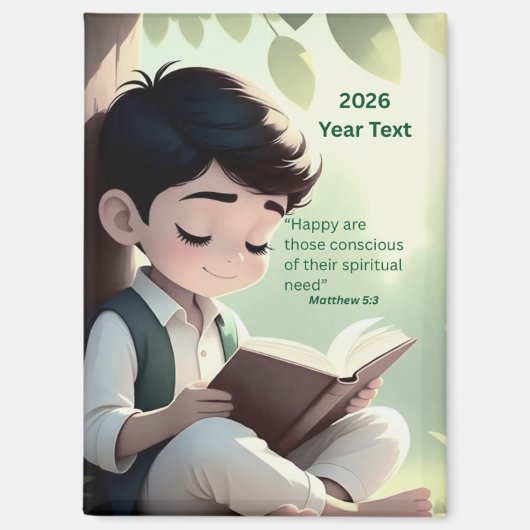 2026 Jaar Tekst Jongen Leest Magneet (Voorkant)