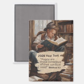 2026 Jaar Tekst Man Leest Magneet (Voorkant / Achterkant)