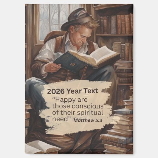 2026 Jaar Tekst Man Leest Magneet (Voorkant)