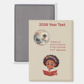 2026 Jaar Tekst Meisje Lezend Magneet (Voorkant / Achterkant)